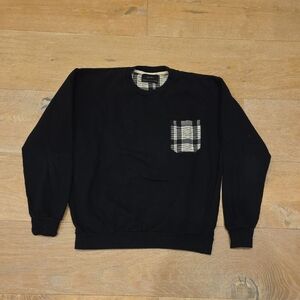 Zara Black Crewneck Sweatshirt with Plaid Pocket Mens Size Medium